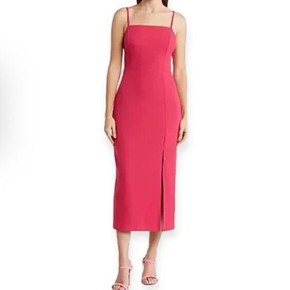 Melloday Techno Crepe Square Neck Dress Viva Magenta Women’s Sz M - Picture 1 of 6